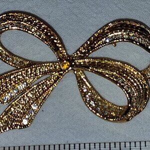 Vintage Signed Roman Goldtone Bow Brooch Pave Crystal Rhinestone